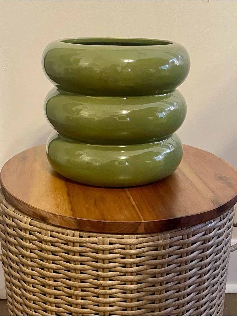 NWOT Olive Green Glossy Bubble Ceramic Planter Pot Vase House plants
